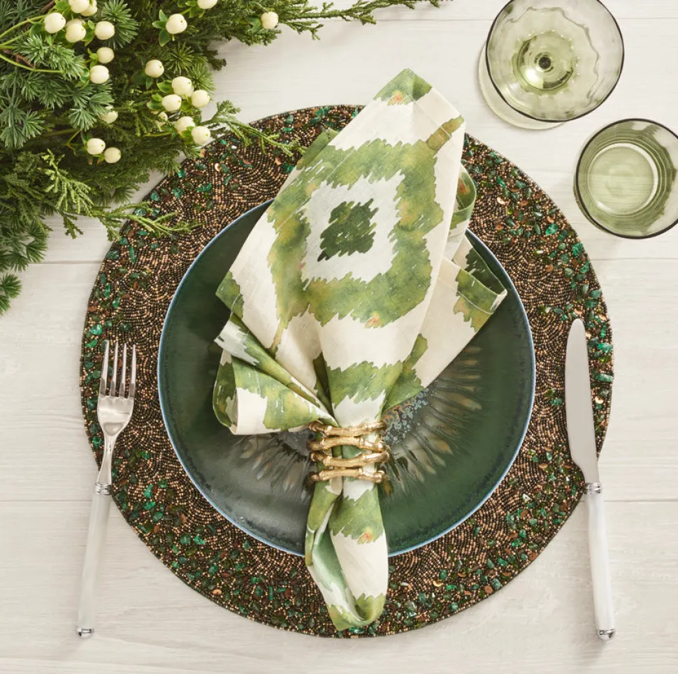 Watercolor Ikat Napkin in Olive, Set of 4