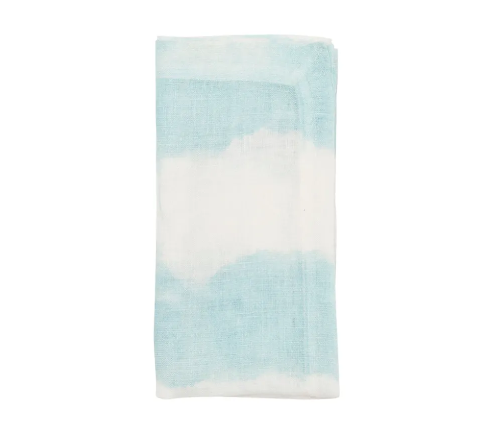 Watercolor Stripe Napkin in White & Seafoam, Set of 4