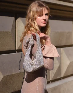 Waverly Silver Rhinestone Mesh Bag