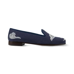 Waves Indigo Linen Slipper