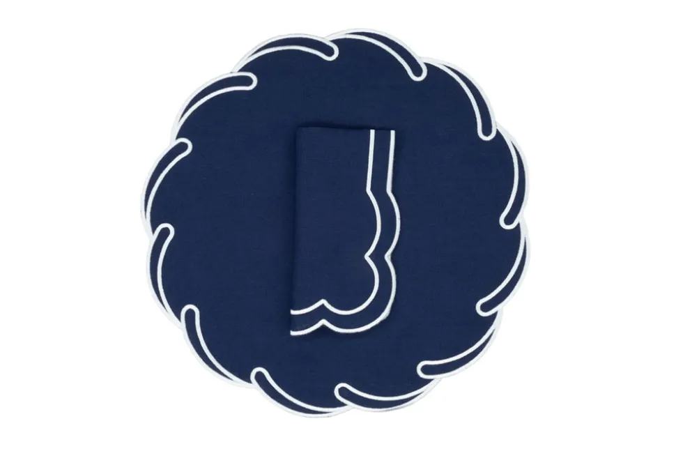 Waves Linen Napkin and Placemat in Cobalt, Set of 2