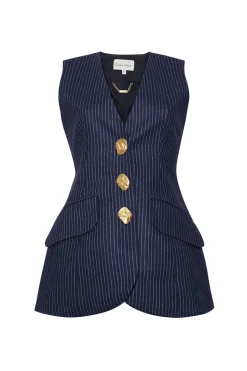 Wes Vest in Navy Chalk Stripe