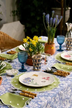 Whimsical Tablecloth with Blue Trim