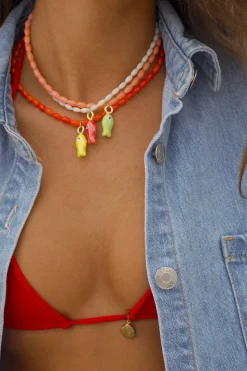 White Beaded Fish Necklace