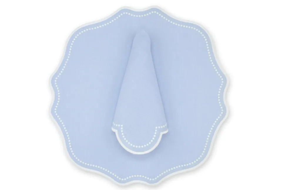 White Dotted Air Blue Linen Napkin and Placemat, Set of 2