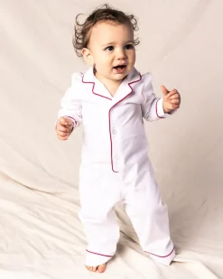 White Festive Romper with Red Piping
