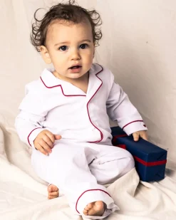 White Festive Romper with Red Piping