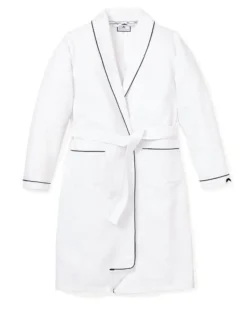 White Flannel Robe with Navy Piping