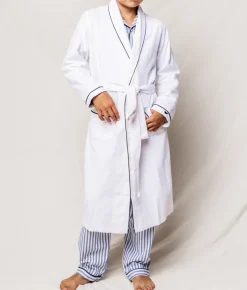 White Flannel Robe with Navy Piping
