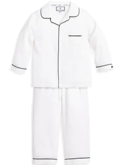 White Pajama Set with Navy Piping