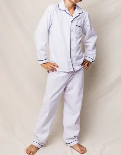 White Pajama Set with Navy Piping