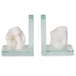 White Quartz Crystal Bookends, Set of 2