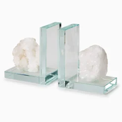 White Quartz Crystal Bookends, Set of 2