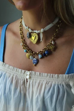 White Ribbon Charm Necklace