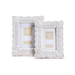 White Scalloped Wicker Weave Photo Frame, Set of 2