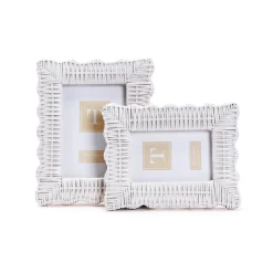 White Scalloped Wicker Weave Photo Frame, Set of 2