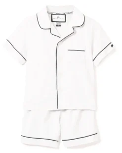 White Short Set with Navy Piping