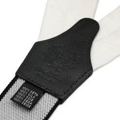 White Silk and Leather Suspenders