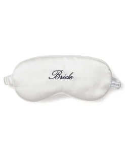White Silk Bride Sleep Mask with Navy Embroidery