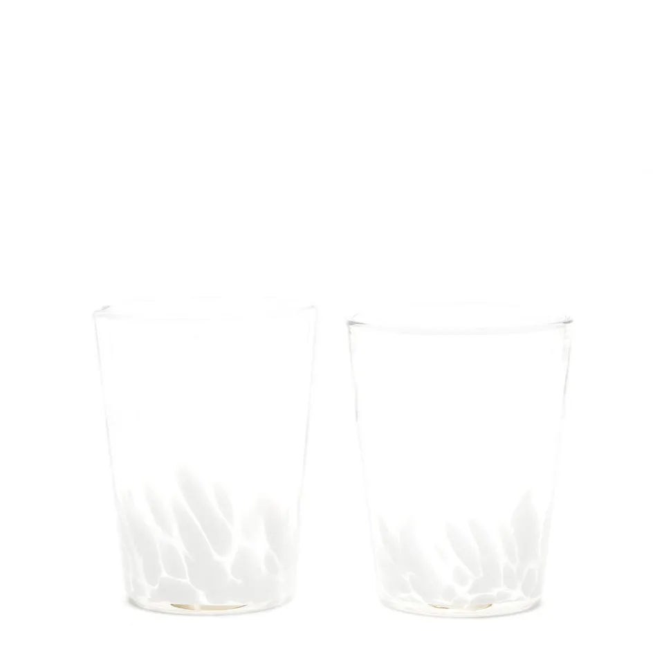 White Transparent Spotted Tumblers, Set of Two