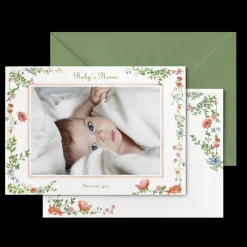 Wild Blooms Birth Announcement Photo, Set of 50
