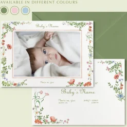 Wild Blooms Birth Announcement Photo, Set of 50