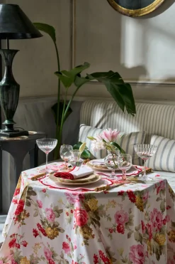 Wild Roses Tablecloth in White