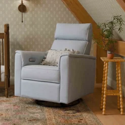 Willa Plus Power Glider Recliner w/ Power Headrest in Performance Blue Chambray Eco-Twill