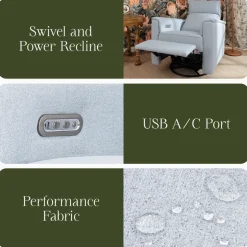 Willa Plus Power Glider Recliner w/ Power Headrest in Performance Blue Chambray Eco-Twill