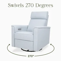 Willa Plus Power Glider Recliner w/ Power Headrest in Performance Blue Chambray Eco-Twill