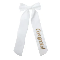 Wine Bow “Congrats” in White with Gold