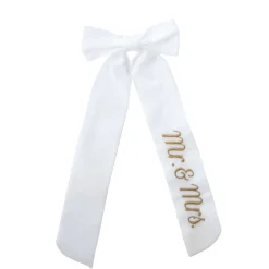 Wine Bow “Mr. & Mrs.” in White with Gold