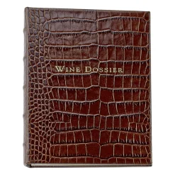 Wine Dossier in Brown Crocodile Embossed Leather