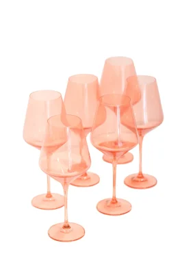 Wine Stemware, Set of 6 Coral Peach Pink