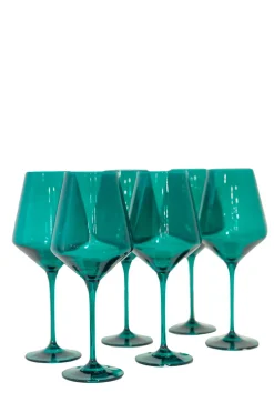 Wine Stemware, Set of 6 Emerald Green