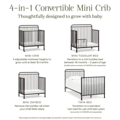 Winston 4-in-1 Convertible Mini Crib in Vintage Iron
