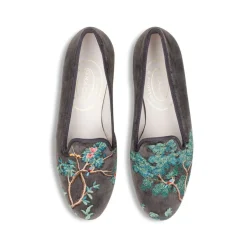 Winter Garden Charcoal Velvet Slipper
