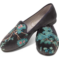 Winter Garden Charcoal Velvet Slipper