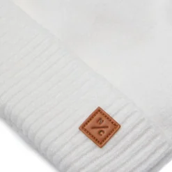 Winter White Knit Winter Hat with Faux Fur Pom