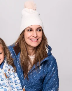 Winter White Knit Winter Hat with Faux Fur Pom