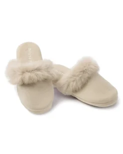 Women’s Beige Faux Fur Trim Slipper