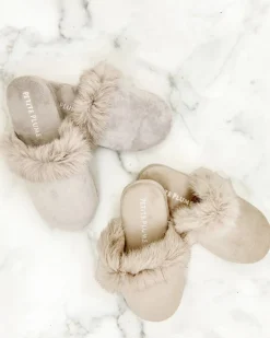 Women’s Beige Faux Fur Trim Slipper