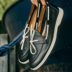 Women's Black Pebbled Leather Barca Yacht Loafer