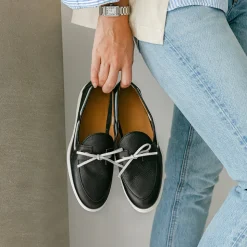 Women's Black Pebbled Leather Barca Yacht Loafer