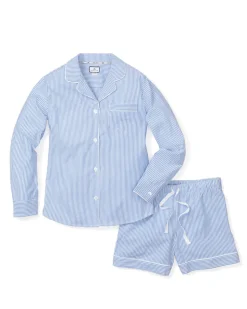 Women’s French Blue Seersucker Long Sleeve Short Set