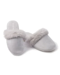 Women’s Grey Faux Fur Trim Slipper