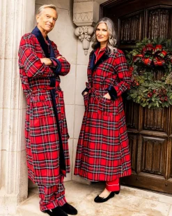 Women’s Imperial Tartan Long Robe with Velvet Trim