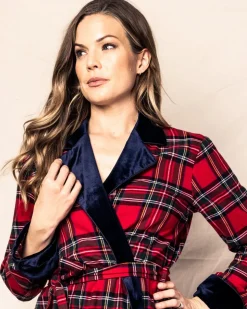 Women’s Imperial Tartan Long Robe with Velvet Trim