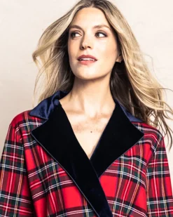 Women’s Imperial Tartan Short Robe with Velvet Trim