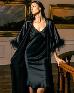 Women’s Mulberry Silk Black Cosette Night Dress with Lace